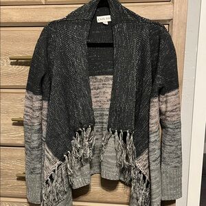 Knox Rose Women's Dark Gray, Light Pink & Light Gray Cardigan with Fringe size S